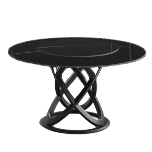 Our Home Hayes Luxurious Sintered Stone Round Dining Table 130cm W/ Lazy Susan - Black