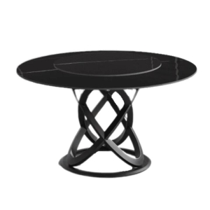 Our Home Hayes Luxurious Sintered Stone Round Dining Table 150cm W/ Lazy Susan - Black