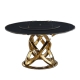 Our Home Hayes Luxurious Sintered Stone Round Dining Table 130cm W/ Lazy Susan - Black & Gold