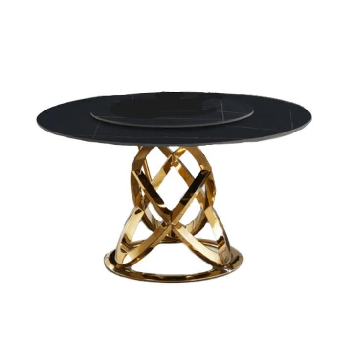 Our Home Hayes Luxurious Sintered Stone Round Dining Table 150cm W/ Lazy Susan - Black & Gold