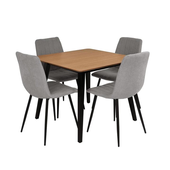 HomeStar Kanaka Dining Set W/ Square Dining Table & Set Of 4 Molly Dining Chair Grey