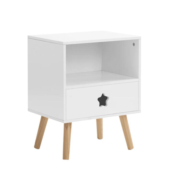 Design Square Gracie Modern Open Shelf Nightstand Bedside Table W/ 1-Drawers - White