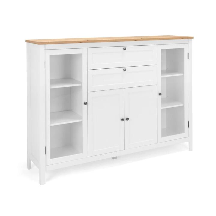 Design Square James Buffet Unit Sideboard W/ 4-Doors 2-Drawers  Storage Cabinet - White/Oak