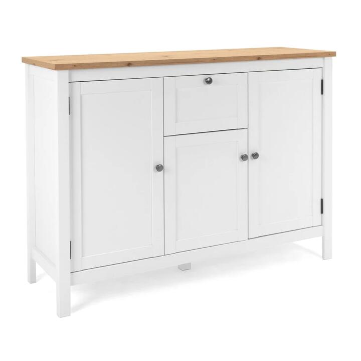 Design Square James Buffet Unit Sideboard W/ 3-Doors 1-Drawer  Storage Cabinet - White/Oak