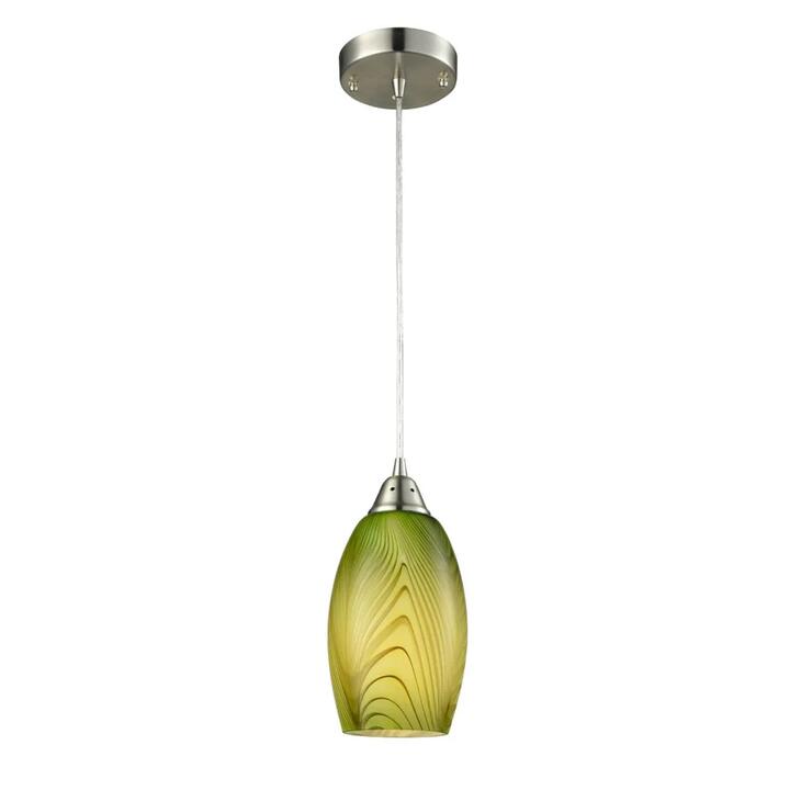 GLAZE Pendant Lamp Light Interior ES Green Glass Ellipse with swirls OD120mm