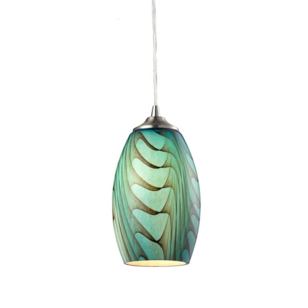 GLAZE Pendant Lamp Light Interior ES Blue Glass Ellipse with swirls OD120mm