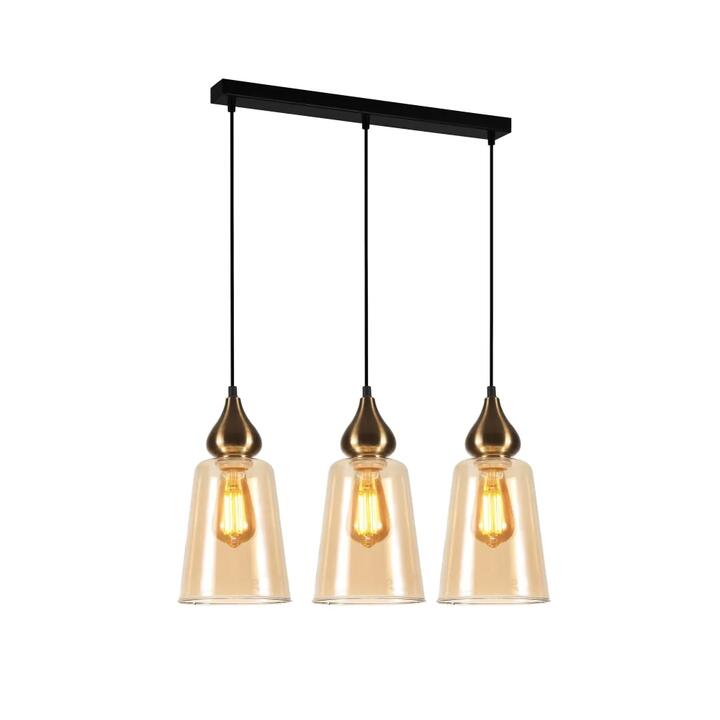 JEREZ Pendant Lamp Light Interior ES 3X72W Bronze Amber Glass Flat Top L620XW145XH1000mm