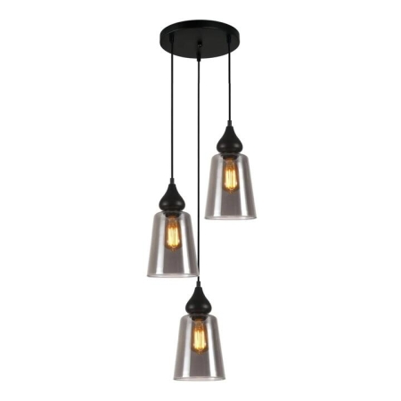 JEREZ Pendant Lamp Light Interior ES 3X72W Black Smoke Glass Flat Top OD370mm X H1100mm