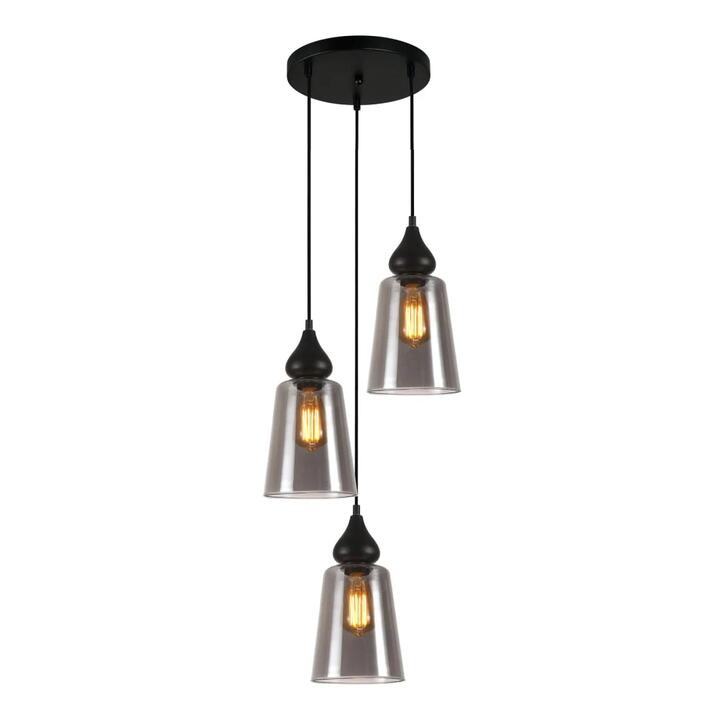 JEREZ Pendant Lamp Light Interior ES 3X72W Black Smoke Glass Flat Top OD370mm X H1100mm