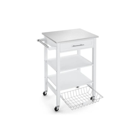 Kingston Stainless Steel Top Wooden Frame Kitchen Table Trolley - White