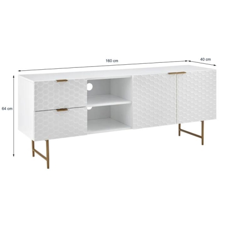 Honeycomb Lowline Entertainment Unit TV Stand Storage Cabinet 160cm - White - White