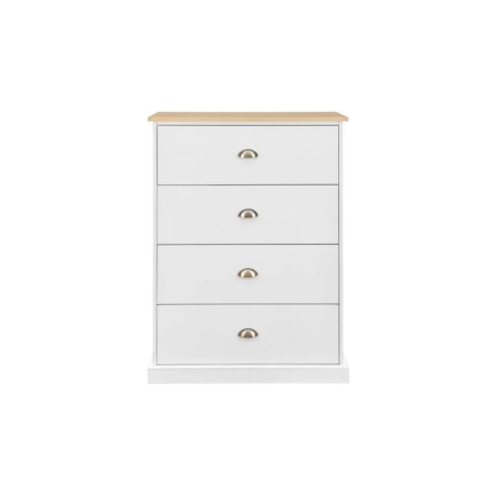 Hampton Elegant Chest of 4-Drawers Tallboy Storage Cabinet - White/Natural - White