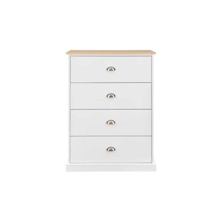 Hampton Elegant Chest of 4-Drawers Tallboy Storage Cabinet - White/Natural - White