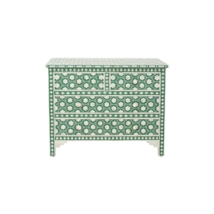 Jasmine Bone Inlay Chest of 4-Drawers Lowboy Storage Cabinet Green Forest