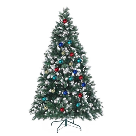 Home Ready 7Ft 210cm 1290 tips Green Snowy Christmas Tree Xmas Pine Cones + Bauble Balls