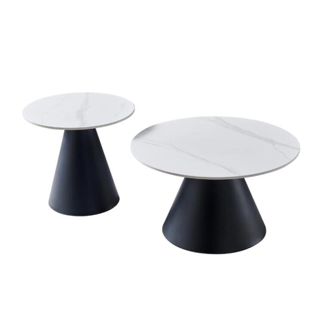 Raimon Furniture Jaxon Modern Round Coffee Table Set Snow White Ceramic