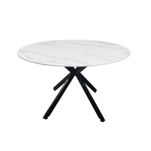 HomeStar Harper Sintered Stone Round Kitchen Dining Table 120cm Metal Legs White/Black
