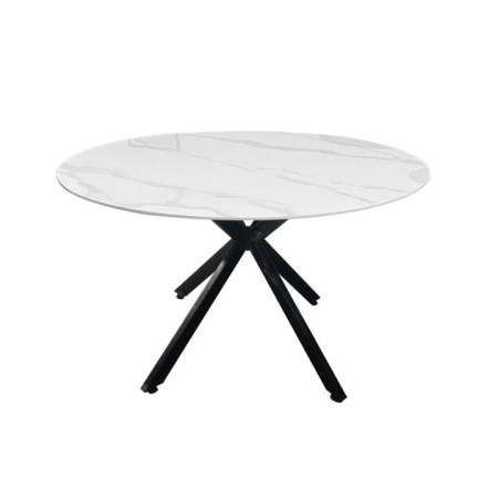 HomeStar Harper Sintered Stone Round Kitchen Dining Table 120cm Metal Legs White/Black