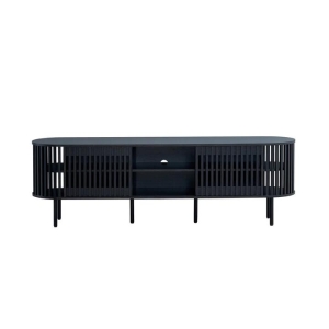 Design Square Izar Lowline Wooden TV Stand Entertainment Unit 180cm 2-Doors Slat Black