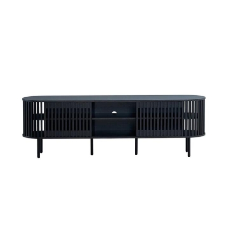 Design Square Izar Lowline Wooden TV Stand Entertainment Unit 180cm 2-Doors Slat Black