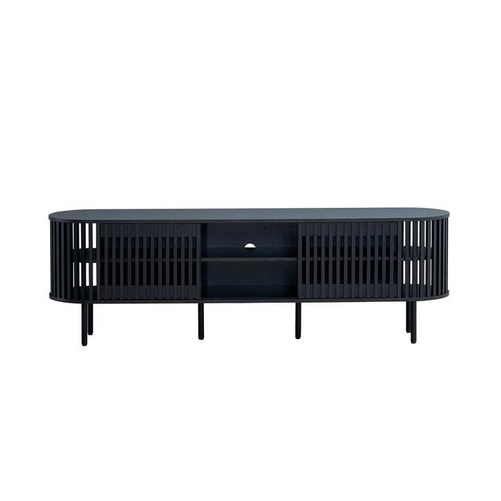 Design Square Izar Lowline Wooden TV Stand Entertainment Unit 180cm 2-Doors Slat Black