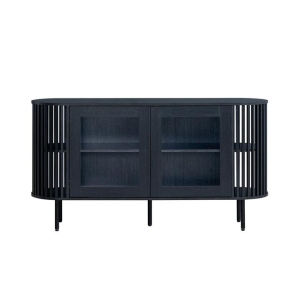 Design Square Izar Wooden Sideboard Buffet Unit Storage Cabinet 2-Doors Slat Black