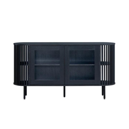 Design Square Izar Wooden Sideboard Buffet Unit Storage Cabinet 2-Doors Slat Black