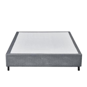Design Square Knitted Fabric Bed Frame Bed Base Queen Size Solid Wood Legs Grey
