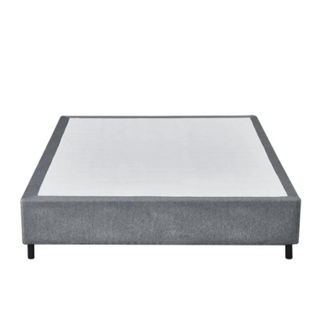 Design Square Knitted Fabric Bed Frame Bed Base Queen Size Solid Wood Legs Grey