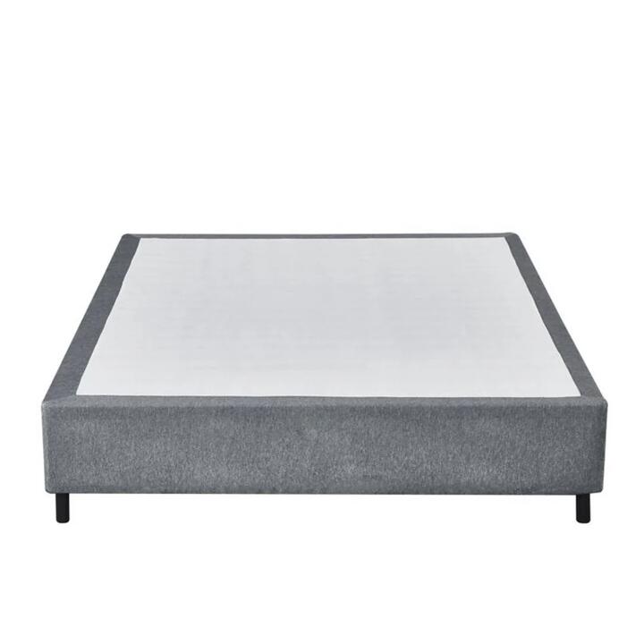 Design Square Knitted Fabric Bed Frame Bed Base Queen Size Solid Wood Legs Grey