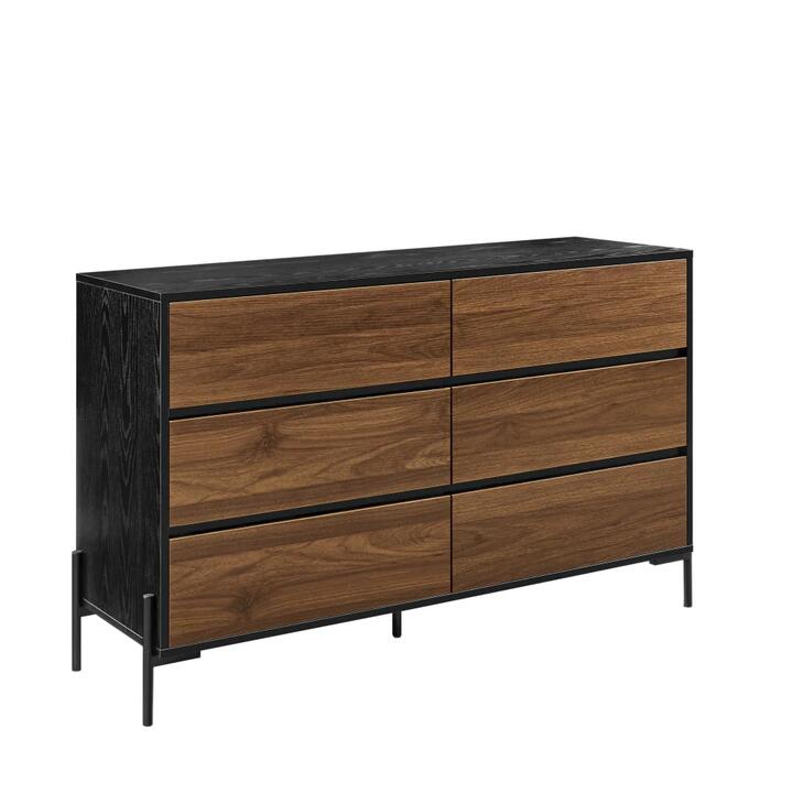 Maestro Furniture Gauci Chest Of 6-Drawer Dresser Storage Cabinet Black & Walnut