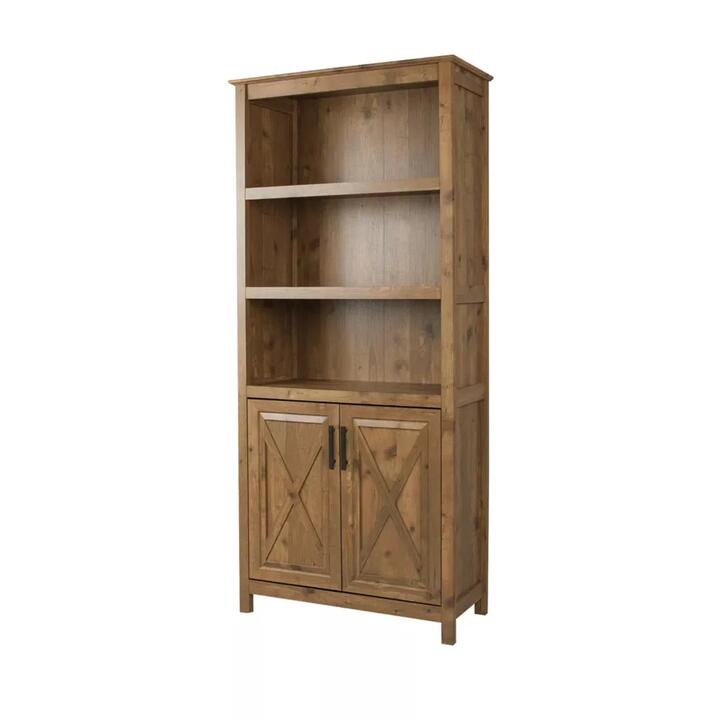 Maestro Furniture Hyland 5-Tier Tall Bookcase Display Shelves W/ 2-Doors Rustic Brown