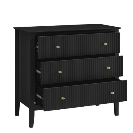 Issey Modern Wooden Fluted Chest of 3-Drawers Tallboy Storage Cabinet - Black