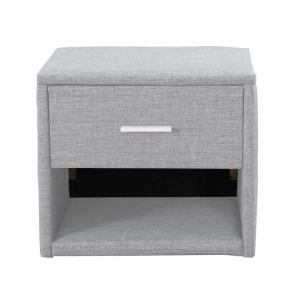 Design Square Fabric Nightstand Bed Side Table With LED Light - Light Grey