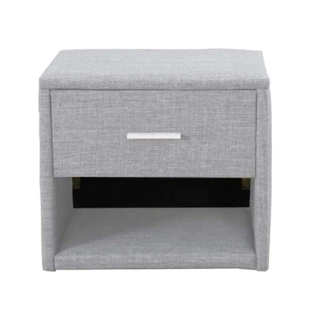 Design Square Fabric Nightstand Bed Side Table With LED Light - Light Grey