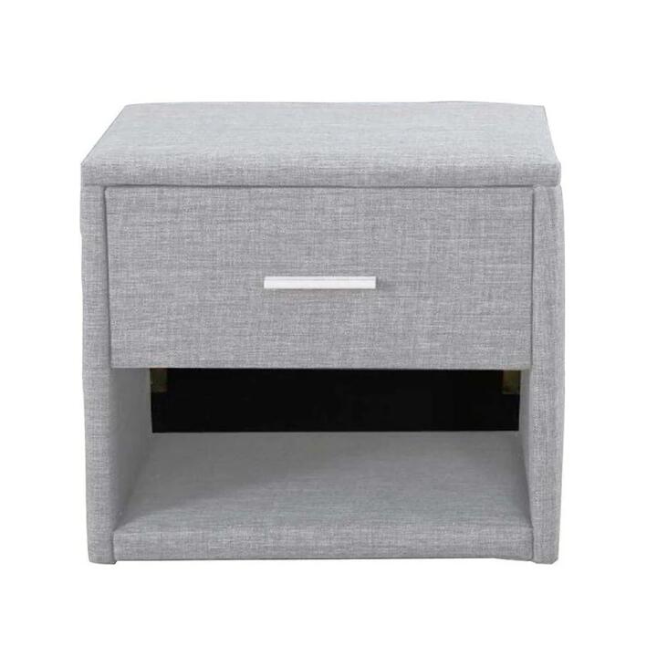 Design Square Fabric Nightstand Bed Side Table With LED Light - Light Grey