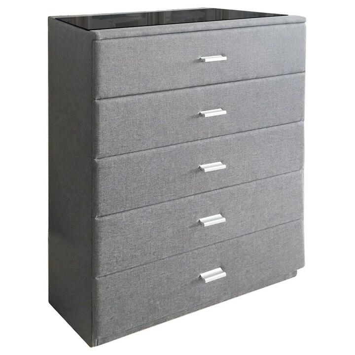 Our Home Elena Fabric Chest Of 5-Drawer Tallboy Storage Cabinet - Light Grey