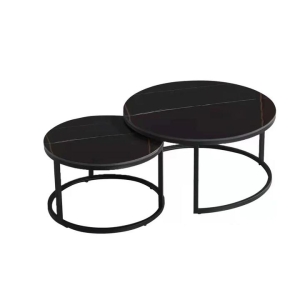 Our Home Emery Round Nesting Sintered Stone Coffee Table - Black