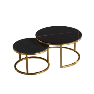 Our Home Emery Round Nesting Sintered Stone Coffee Table - Black & Gold