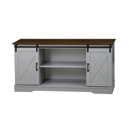 Maestro Furniture Fethi Barn Door Farmhosue TV Stand Entertainment Unit Storage Cabinet - Grey & Rosewood
