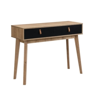 Design Square Eliana Modern Scandinavian Console Hall Table W/ 2-Drawers - Oak/Black