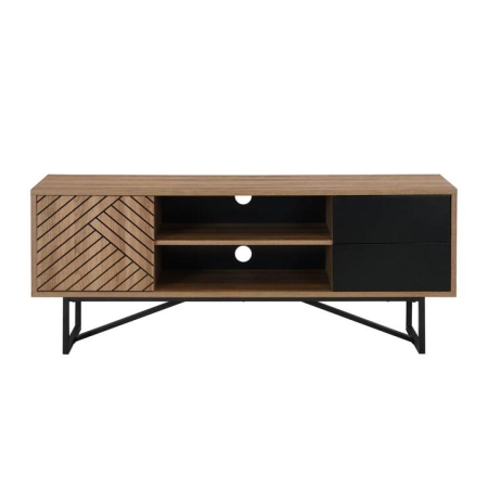 Design Square Evie Lowline Entertainment Unit TV Stand 140cm W/ 1-Door 2-Drawers - Patt Oak/Black