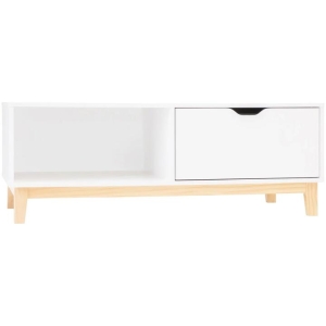Freja Modern Scandinavian Rectangular Coffee Table W/ 1-Drawer - White/Natural