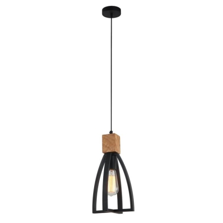FARO Pendant Lamp Light Interior ES Matte Black Convex Cone with Wood Highlight OD180mm