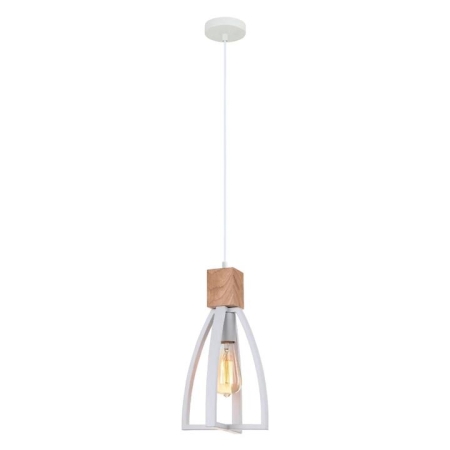 FARO Pendant Lamp Light Interior ES Matte White Convex Cone with Wood Highlight OD180mm