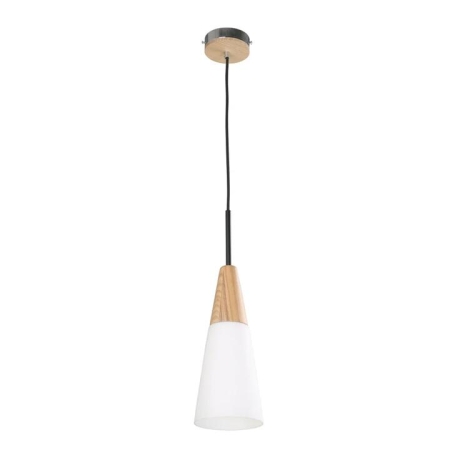 FINN Pendant Lamp Light Interior ES Opal Glass Long Cone with Wood Highlight OD130mm