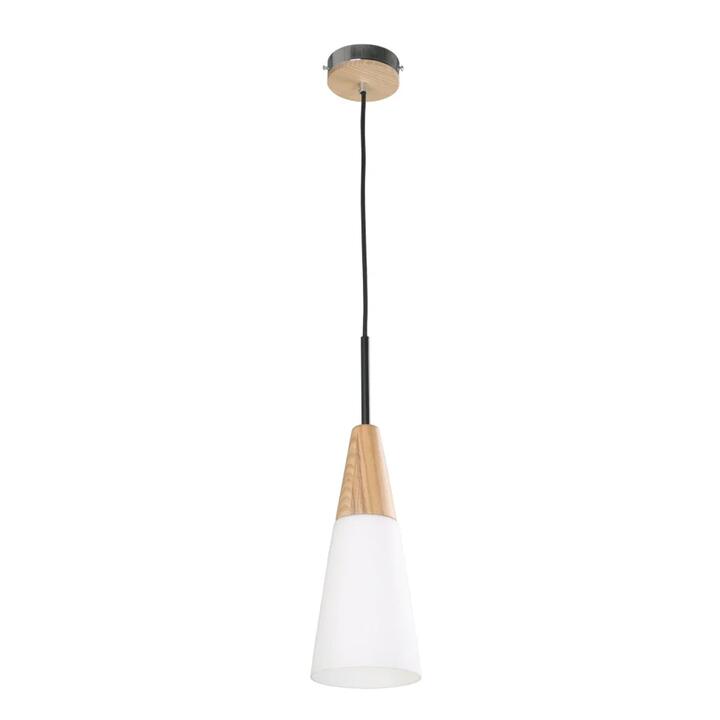 FINN Pendant Lamp Light Interior ES Opal Glass Long Cone with Wood Highlight OD130mm