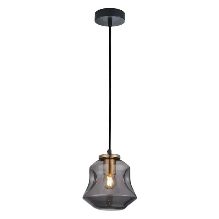 FOSSETTE Pendant Lamp Light Interior ES Smoke Glass Angld Bell with Antique Brass Highlight OD170mm