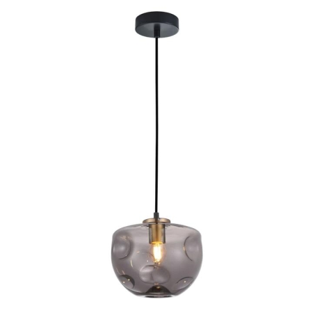 FOSSETTE Pendant Lamp Light Interior ES Smoke Glass Oval with Antique Brass Highlight OD180mm