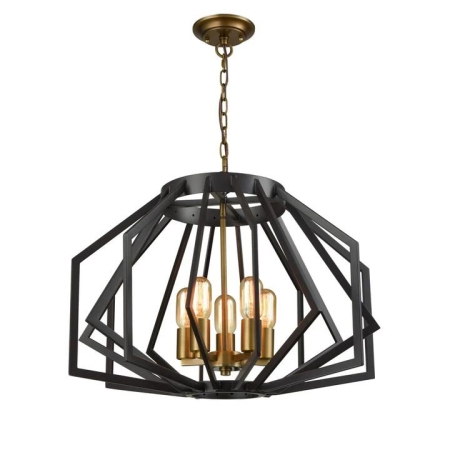 GAMBA Pendant Lamp Light Interior ES X 5 Antique Brass Wide Angular Cage OD600mm